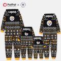 NFL Family Matching Christmas Steelers Allover Zip-up Hooded Pajamas Onesies Black image 2