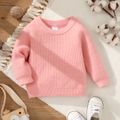 Baby Girl Solid Round Neck Long-sleeve Knitted Pullover Sweater Pink image 1
