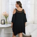 Women Plus Size Sexy Lace Mesh Design Cold Shoulder Black Nightgown Black