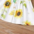Baby Girl All Over Dots/Sunflowers Floral Print Sleeveless Ruffle Button Dress White