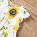 Baby Girl All Over Dots/Sunflowers Floral Print Sleeveless Ruffle Button Dress White
