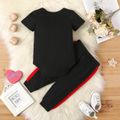 Mother's Day 2pcs Baby Boy/Girl Letter Print Short-sleeve Romper and Colorblock Trousers Set Black