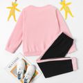 2-piece Kid Girl Animal Cat Print Pompom Design Pink Sweatshirt and Colorblock Pants Set Pink
