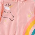 Kid Girl Unicorn Rainbow Print Stars Glitter Design Zipper Pink Hooded Jacket ( Layering Tee is NOT included) Pink