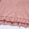 Kid Girl Square Neck Button Design Ruffle Hem Solid Color Short-sleeve Blouse Pink