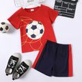 2-piece Kid Boy Basketball/Football Print Short-sleeve Tee and Elasticized Shorts Set Red image 1