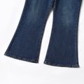 Women Plus Size Basics Button Design Denim Flared Jeans Deep Blue