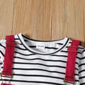 2-piece Toddler Girl Stripe Long-sleeve Tee and Adjustable Corduroy Overall Dress Set Burgundy