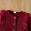 2-piece Toddler Girl Ruffled Textured Button Design Top and Red Skirt Set Red