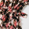 Family Matching Allover Floral Print V Neck Short-sleeve Ruffle Wrap Dresses and Raglan-sleeve T-shirts Sets HS