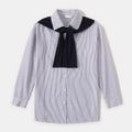 Blue Striped Button Down Long-sleeve Shirts for Mom and Me Dark Blue/white