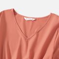 Family Matching Solid V Neck Long-sleeve Layered Ruffle Dresses and Color Block T-shirts Set Coral