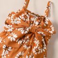 Baby Girl Daisy Floral Print Brown Sleeveless Spaghetti Strap Bowknot Romper Brown