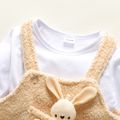 Toddler Girl/Boy Button Design Fuzzy Teddy Overalls ( Bear Doll is included) Beige
