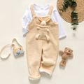Toddler Girl/Boy Button Design Fuzzy Teddy Overalls ( Bear Doll is included) Beige