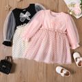 Toddler Girl Bowknot Design Polka dots Long-sleeve Mesh Dress Pink