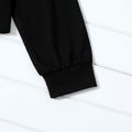 2-piece Kid Girl Letter Print Cold Shoulder Long-sleeve Black Top and Elasticized Pants Set Black