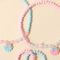 Conjunto de 2 conjuntos de pulseira com pingente de estrelas com pingente de concha e colar de contas para meninas Azul Claro image 3
