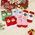 5-pack Baby / Toddler Christmas Striped Print Thick Terry Socks Pink