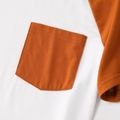 Family Matching 100% Cotton Square Neck Flutter-sleeve Shirred Dresses and Short Raglan Sleeve T-shirts Sets Orangebrown