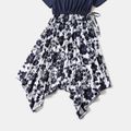 Solid Short-sleeve Splicing Floral Print Irregular Hem Dress for Mom and Me BLUEWHITE image 5