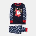 Christmas Santa and Snowflake Print Long-sleeve Family Matching Pajamas Set (Flame Resistant) Royal Blue
