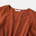Family Matching Brown V Neck Ruffle Short-sleeve Dresses and Raglan-sleeve T-shirts Sets Brown