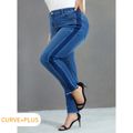 Women Plus Size Basics Colorblock Denim Skinny Jeans Blue