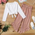 2-piece Kid Girl Tie Knot Long-sleeve Tee and Exotic Ruffled Cuff Paperbag Pants Set Red