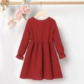 Kid Girl Ruffled Button Design Solid Color Long-sleeve Dress Red