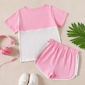2-piece Kid Girl Letter Print Colorblock Tee and Dolphin Shorts Set Pink