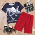 2-piece Kid Boy Letter Animal Dinosaur Print Tee and Elasticized Red Shorts Set Red
