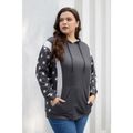 Women Plus Size Elegant Stars Print Drawstring Hoodie Sweatshirt Dark Grey