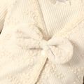 2pcs Baby Girl Solid Waffle Long-sleeve Splicing Lace Bowknot Jumpsuit Set Beige image 3