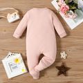 100% Cotton Baby Girl Golden Letter Print Long-sleeve Footed Jumpsuit Pink