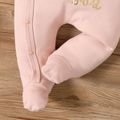 100% Cotton Baby Girl Golden Letter Print Long-sleeve Footed Jumpsuit Pink