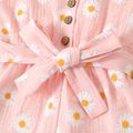 Toddler Girl 100% Cotton Floral Print Button Design Strap Romper Jumpsuit Shorts Pink
