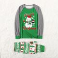 Christmas Snowman and Letters Print Green Family Matching Long-sleeve Pajamas Sets (Flame Resistant) Green