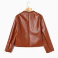Women Plus Size Elegant Lapel Collar Open Front Faux Leather Jacket Brown
