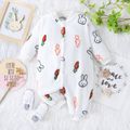 Carrot and Bunny Allover Fluffy Long-sleeve White or Yellow Baby Jumpsuit White