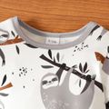 Baby Boy All Over Cartoon Sloth Print White Long-sleeve Jumpsuit White image 2