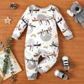 Baby Boy All Over Cartoon Sloth Print White Long-sleeve Jumpsuit White image 5