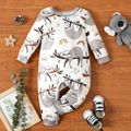 Baby Boy All Over Cartoon Sloth Print White Long-sleeve Jumpsuit White image 1