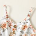 Toddler Girl Floral Print/Brown Button Design Strap Romper Jumpsuit Shorts White