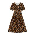 Family Matching Floral Print Black Short Puff Sleeve Dresses and Letter Embroidered T-shirts Sets Black image 4