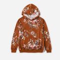 All Over Floral Print Brown Long-sleeve Hoodies for Mom and Me Brown