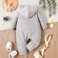 Baby Boy Solid Textured Long-sleeve Hooded Snap-up Jumpsuit Grey