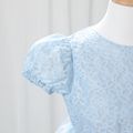 Kid Girl Short Puff-sleeve Lace Design Bronzing Print Mesh Princess Party Dress Sky blue image 4