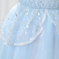 Kid Girl Short Puff-sleeve Lace Design Bronzing Print Mesh Princess Party Dress Sky blue image 5