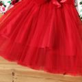 Toddler Girl Floral Print Bowknot Design Mesh Splice Long-sleeve Dress REDWHITE image 4